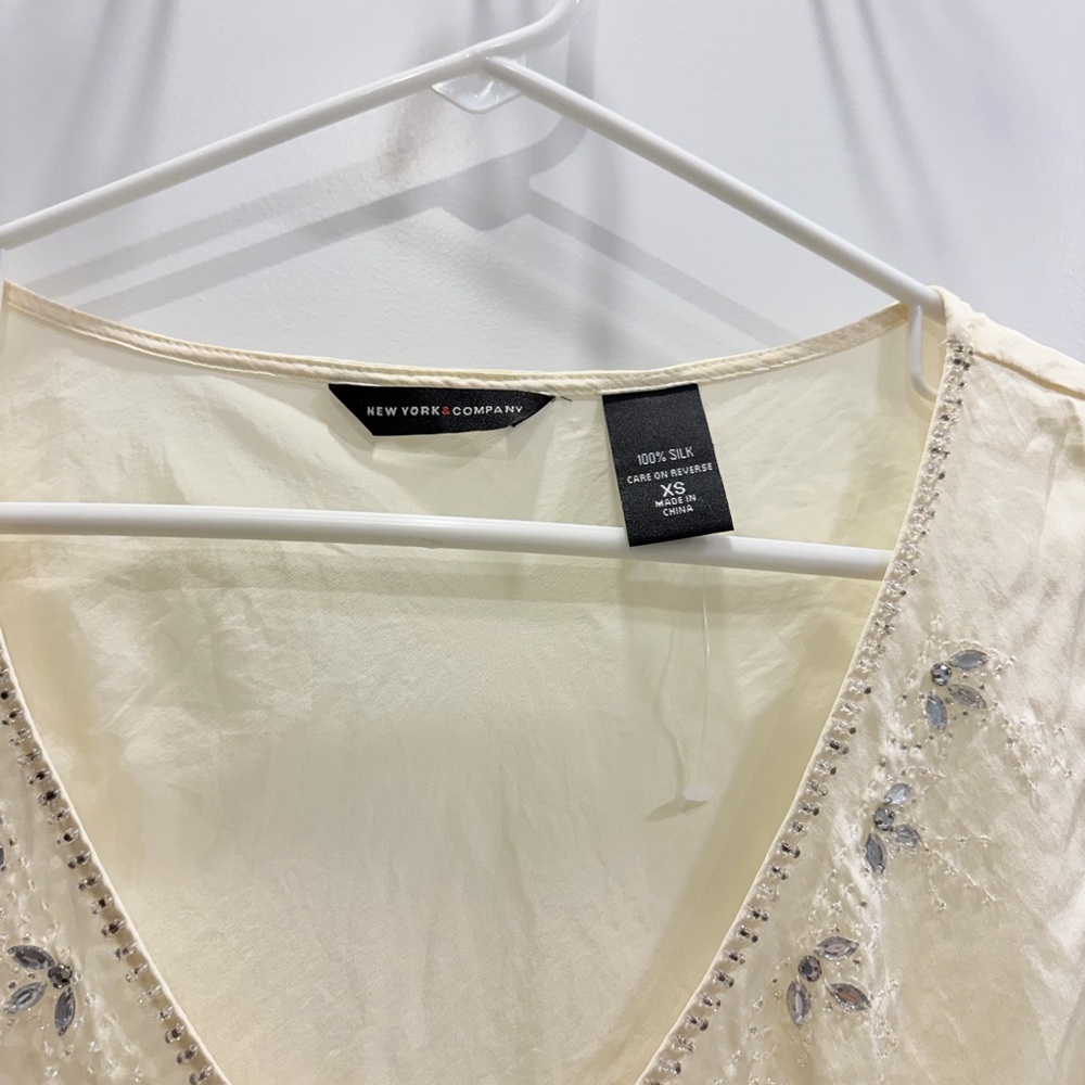 New York & Company Cream silk Embroidered Blouse - Picture 3 of 4